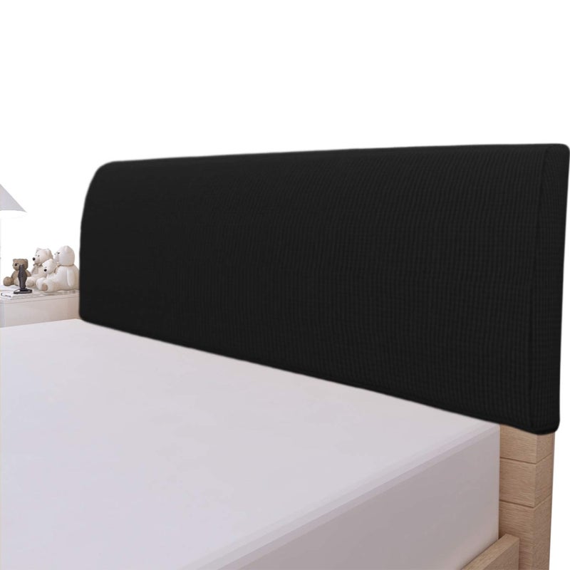 Easy-Going Stretch Bed Headboard Cover,Small Square Jacquard Headboard Slipcover, Dustproof Bed Head Cover for Bedroom (Queen,Black) - Image 1